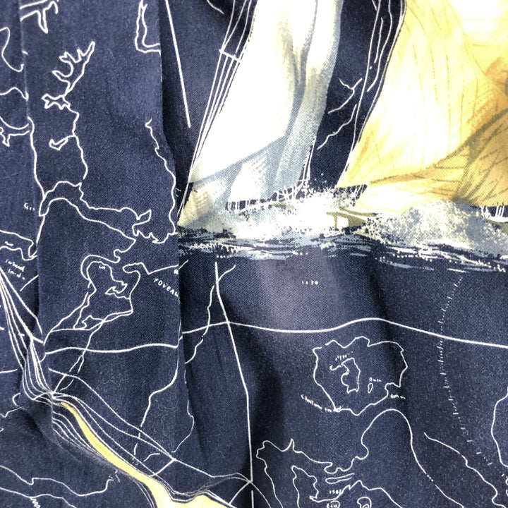 Vintage 90s-00'S Nautica all-over print long-sleeve button-down shirt, men's size XL cotton navy blue type Vintage Second Hand