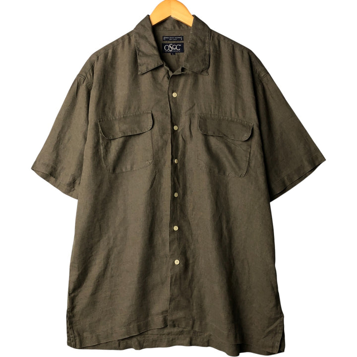 OSCC Short Sleeve Open Collar Linen Shirt, Box Shirt, Men's Size L linen Khaki type Vintage Second Hand