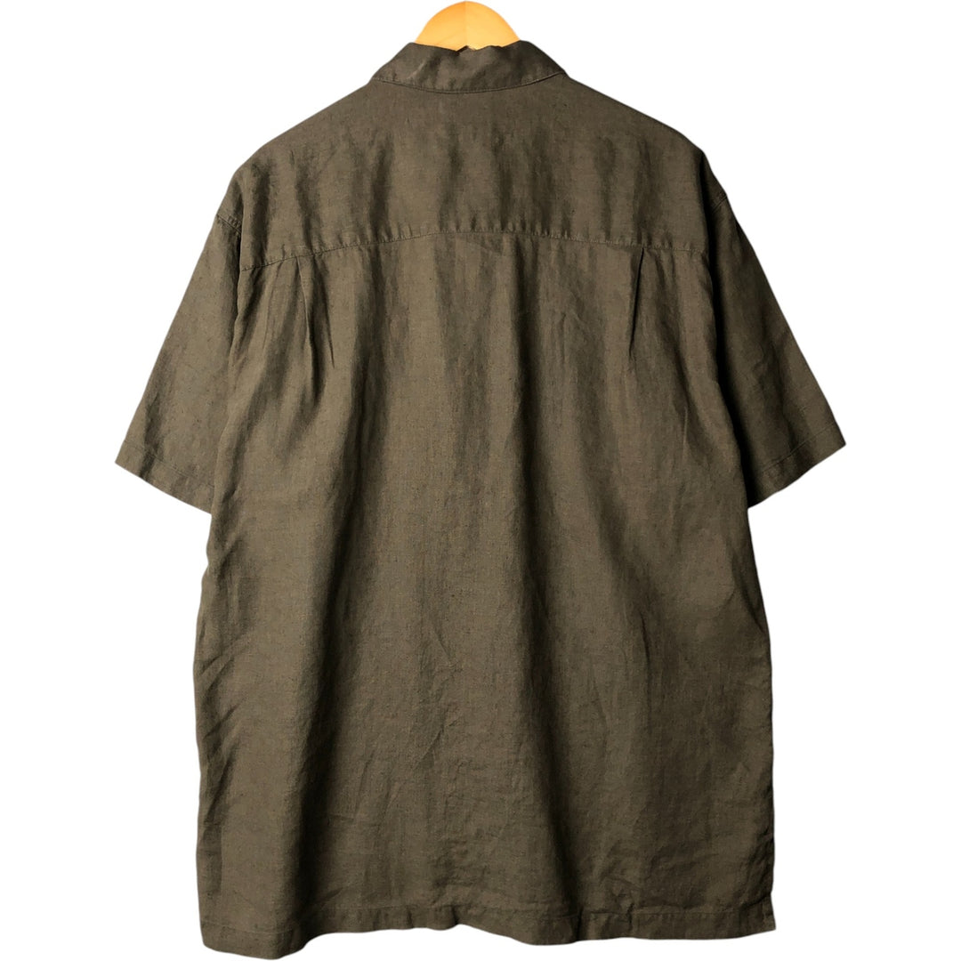 OSCC Short Sleeve Open Collar Linen Shirt, Box Shirt, Men's Size L linen Khaki type Vintage Second Hand