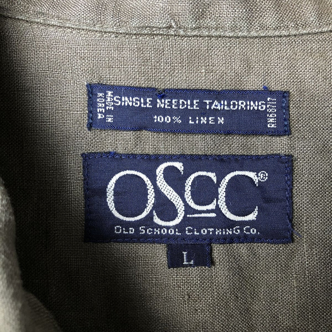OSCC Short Sleeve Open Collar Linen Shirt, Box Shirt, Men's Size L linen Khaki type Vintage Second Hand