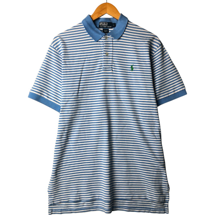 Ralph Lauren POLO by Ralph Lauren short-sleeved striped polo shirt cotton Blue type light blue Vintage Second Hand