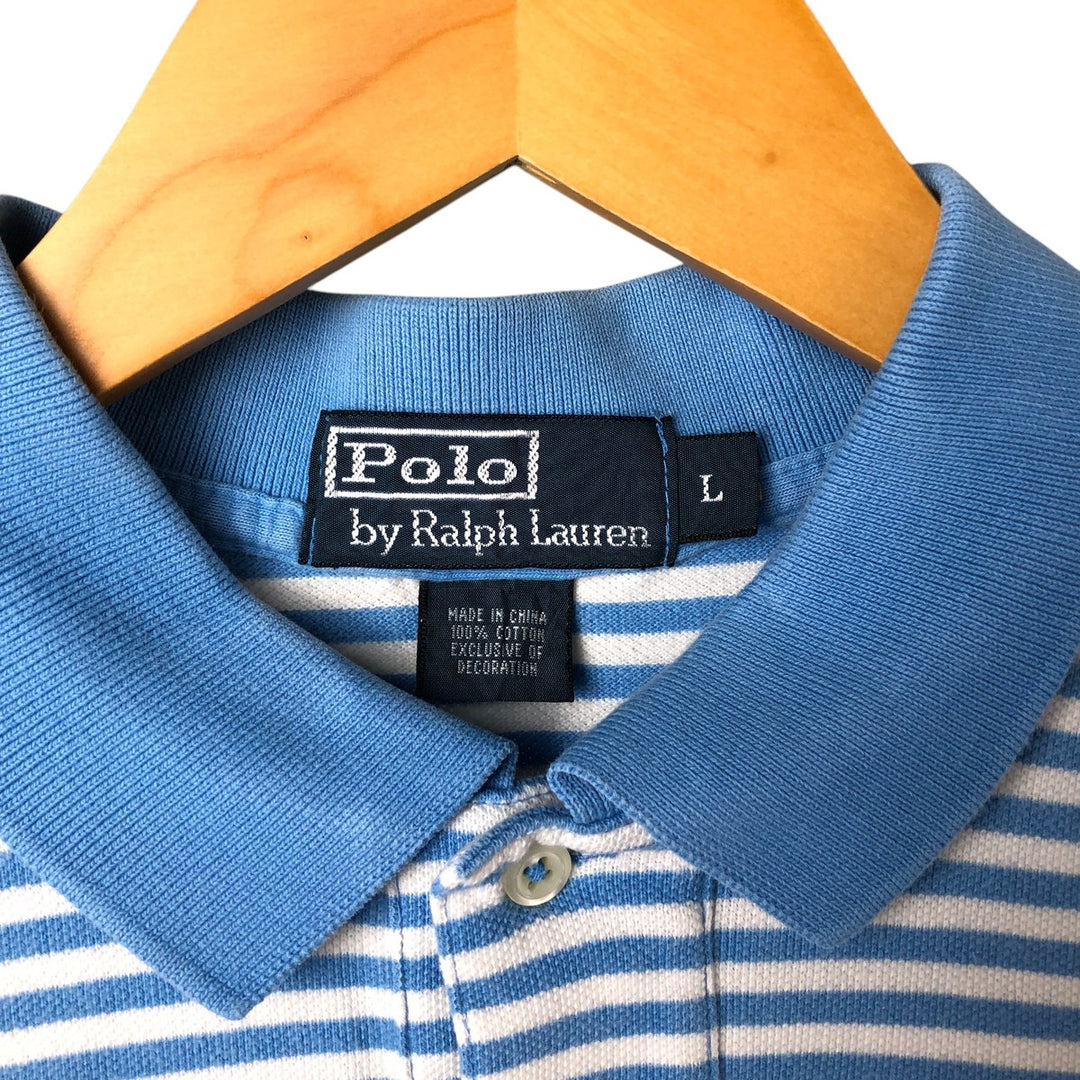 Ralph Lauren POLO by Ralph Lauren short-sleeved striped polo shirt cotton Blue type light blue Vintage Second Hand