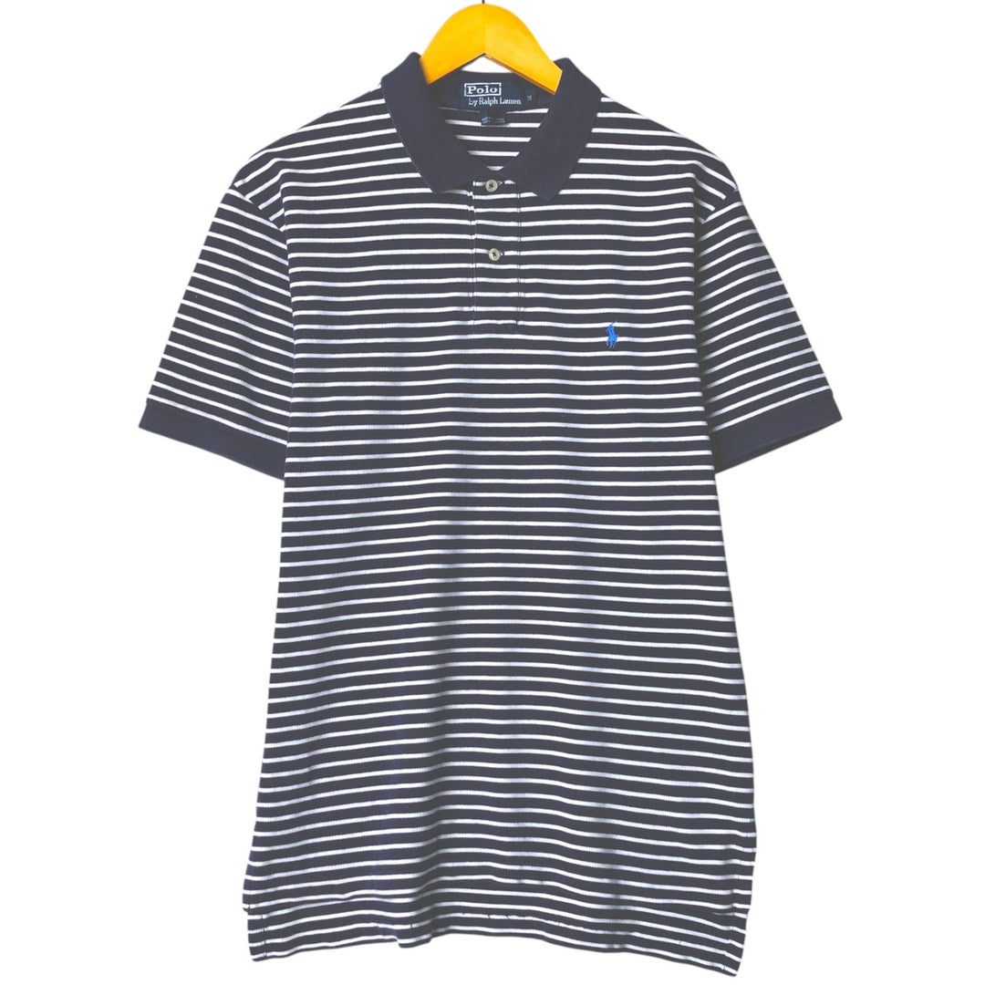 Ralph Lauren POLO by Ralph Lauren short sleeve striped polo shirt, men's size M cotton navy blue type Vintage Second Hand