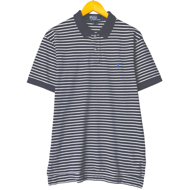 Ralph Lauren POLO by Ralph Lauren short sleeve striped polo shirt, men's size M cotton navy blue type Vintage Second Hand