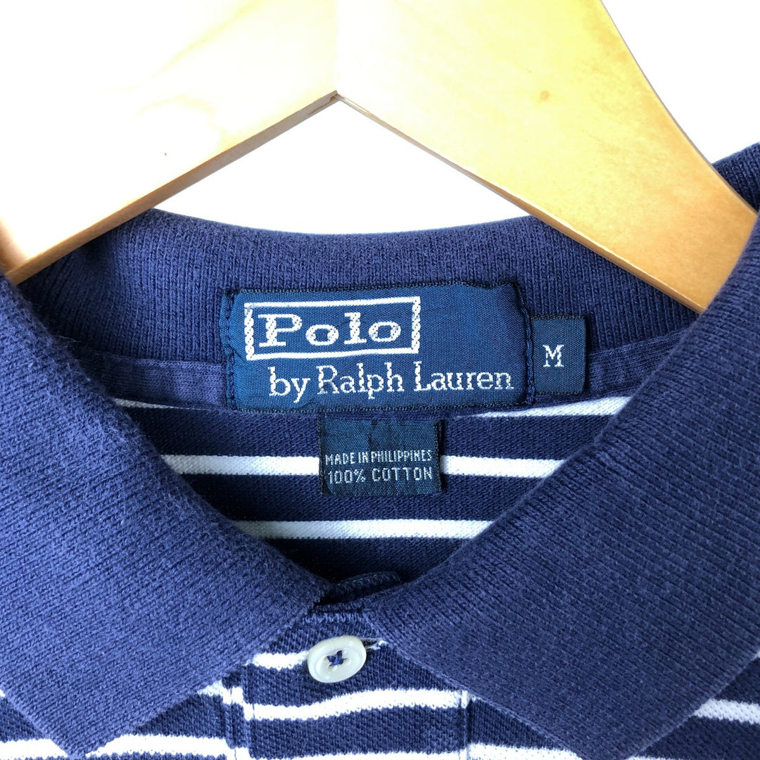 Ralph Lauren POLO by Ralph Lauren short sleeve striped polo shirt, men's size M cotton navy blue type Vintage Second Hand