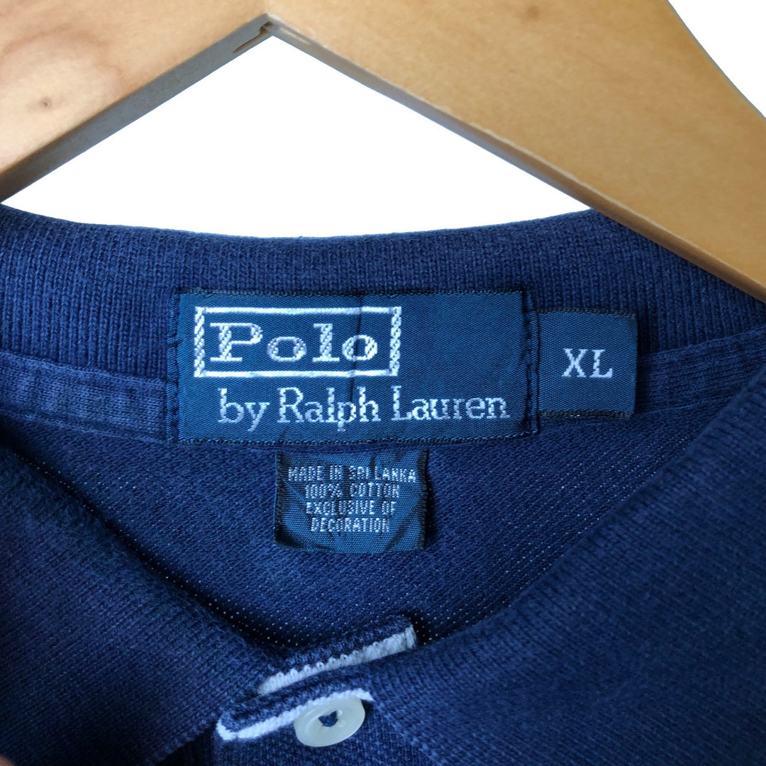 Ralph Lauren POLO by Ralph Lauren short sleeve striped polo shirt, men's XL size cotton navy blue type Vintage Second Hand
