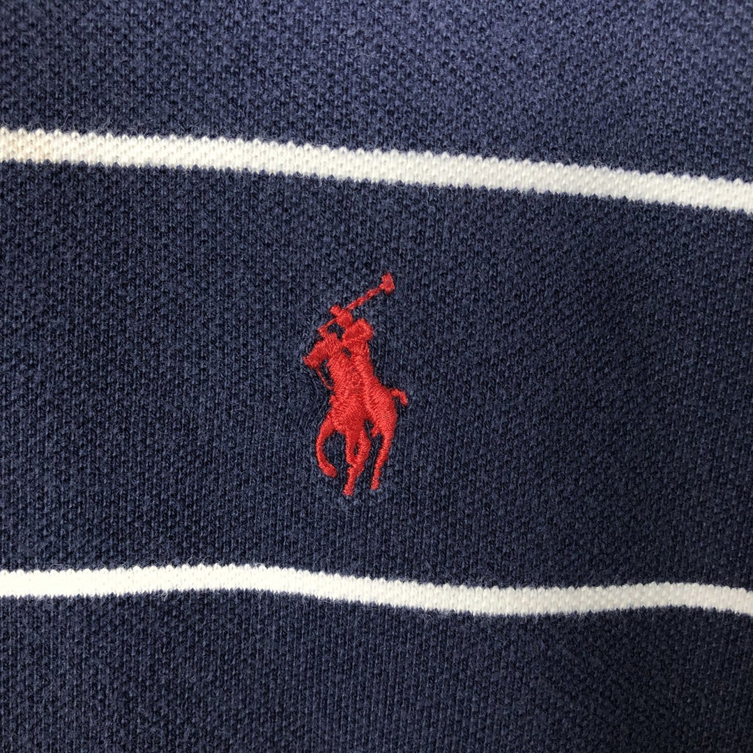 Ralph Lauren POLO by Ralph Lauren short sleeve striped polo shirt, men's XL size cotton navy blue type Vintage Second Hand
