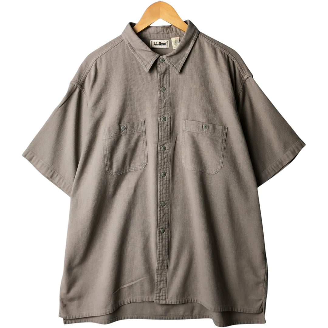 80'S LLBean COOL WEAVE short sleeve cotton shirt made in USA men's XXL size box shirt cotton Beige type Vintage Second Hand