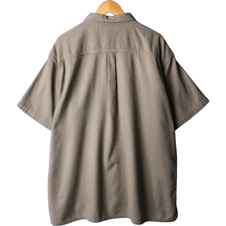 80'S LLBean COOL WEAVE short sleeve cotton shirt made in USA men's XXL size box shirt cotton Beige type Vintage Second Hand