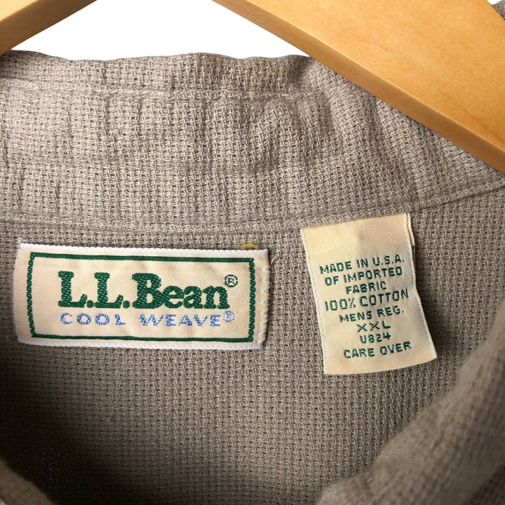 80'S LLBean COOL WEAVE short sleeve cotton shirt made in USA men's XXL size box shirt cotton Beige type Vintage Second Hand