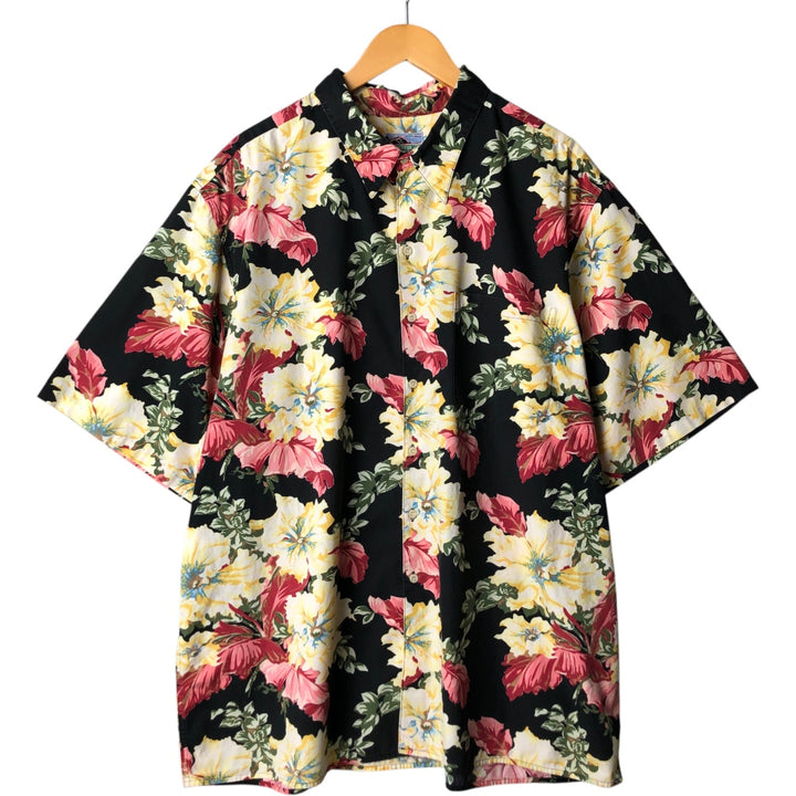 80s-90'S Reyn Spooner Diamond Head Tag Hibiscus Pattern Hawaiian Aloha Shirt Made in Hawaii Box Shirt cotton black type Vintage Second Hand