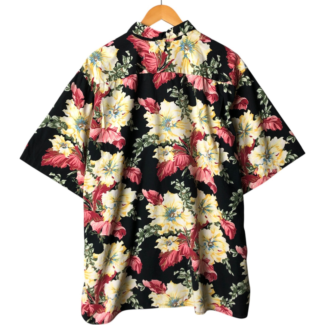 80s-90'S Reyn Spooner Diamond Head Tag Hibiscus Pattern Hawaiian Aloha Shirt Made in Hawaii Box Shirt cotton black type Vintage Second Hand