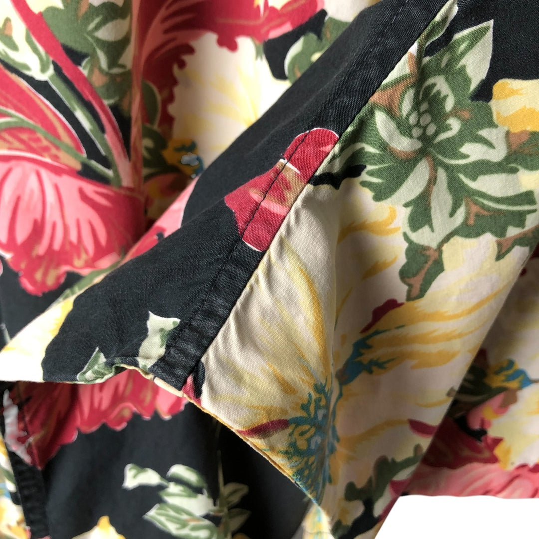 80s-90'S Reyn Spooner Diamond Head Tag Hibiscus Pattern Hawaiian Aloha Shirt Made in Hawaii Box Shirt cotton black type Vintage Second Hand
