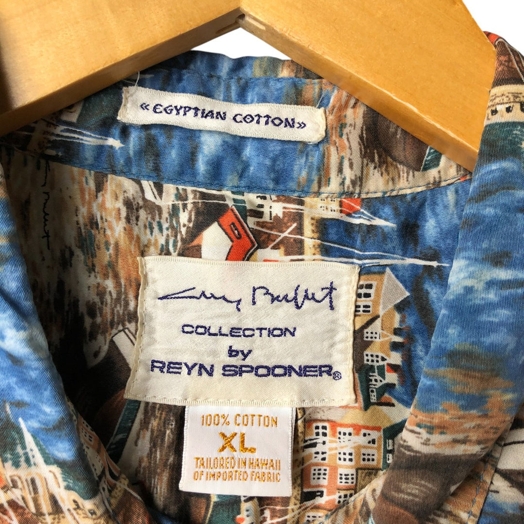 90'S Reyn Spooner GUY BUFFET all-over print Hawaiian aloha shirt made in Hawaii men's XL box shirt vintage cotton blue type Vintage Second Hand