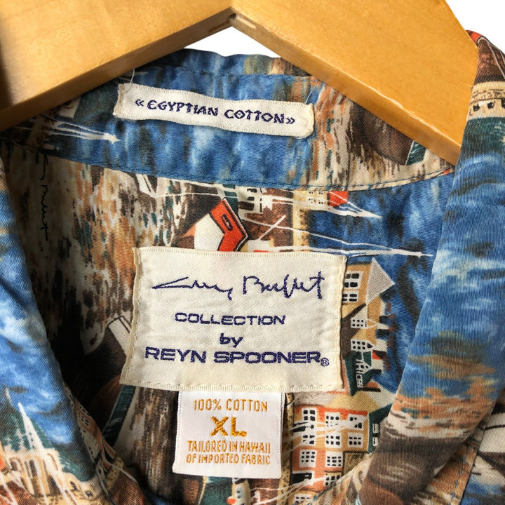 90'S Reyn Spooner GUY BUFFET all-over print Hawaiian aloha shirt made in Hawaii men's XL box shirt vintage cotton blue type Vintage Second Hand