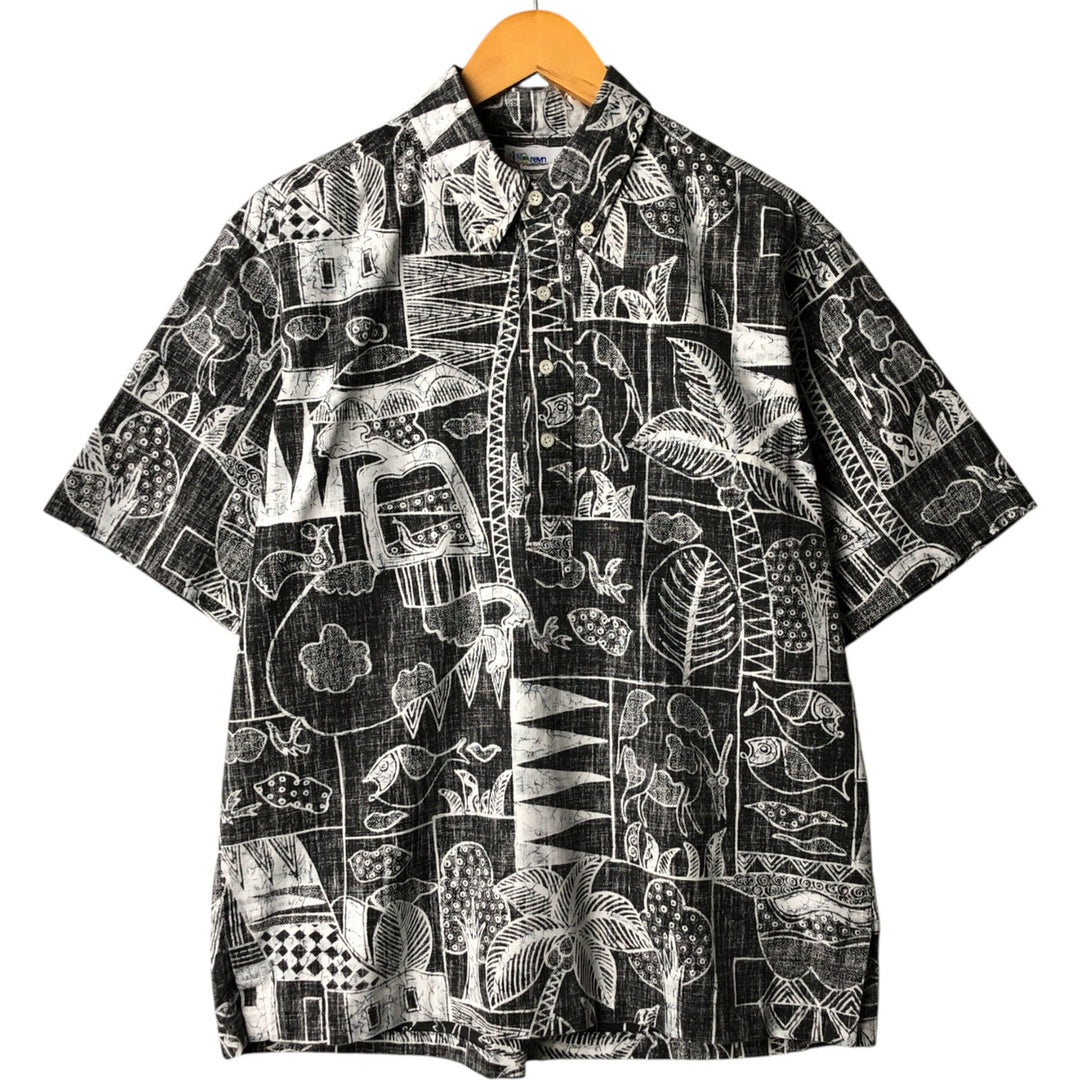 90'S Reyn Spooner Swimsuit Tag Bikini Tag All-over Print Pullover Button-down Aloha Shirt Made in Hawaii Box Shirt cotton black type Vintage Second Hand
