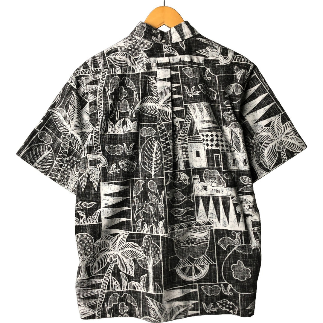 90'S Reyn Spooner Swimsuit Tag Bikini Tag All-over Print Pullover Button-down Aloha Shirt Made in Hawaii Box Shirt cotton black type Vintage Second Hand