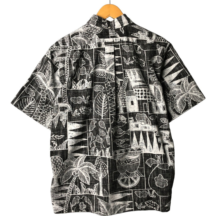 90'S Reyn Spooner Swimsuit Tag Bikini Tag All-over Print Pullover Button-down Aloha Shirt Made in Hawaii Box Shirt cotton black type Vintage Second Hand