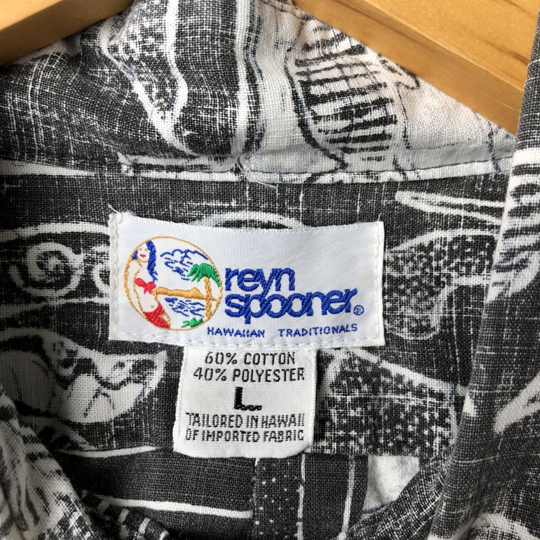 90'S Reyn Spooner Swimsuit Tag Bikini Tag All-over Print Pullover Button-down Aloha Shirt Made in Hawaii Box Shirt cotton black type Vintage Second Hand