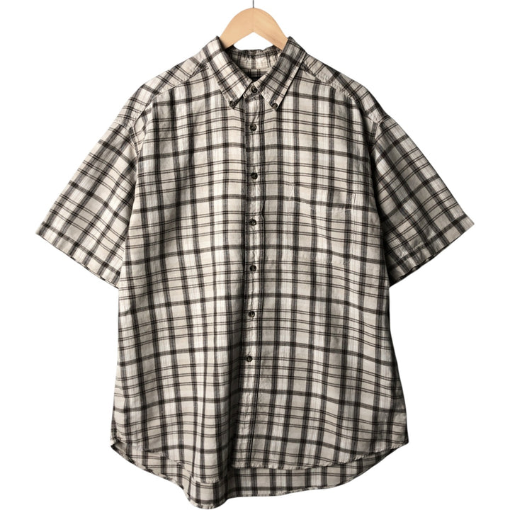 Dockers Check Pattern Short Sleeve Linen Shirt Men's XL linen Beige type Vintage Second Hand