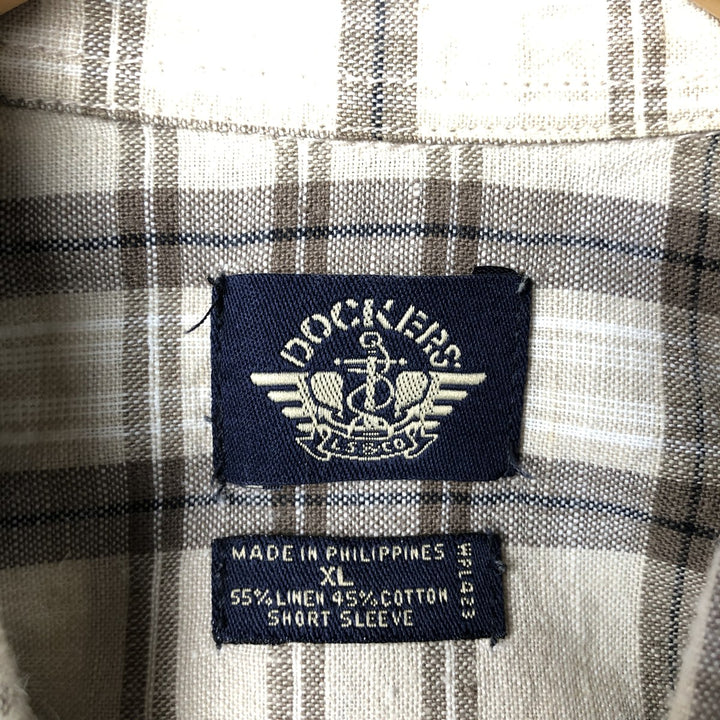 Dockers Check Pattern Short Sleeve Linen Shirt Men's XL linen Beige type Vintage Second Hand