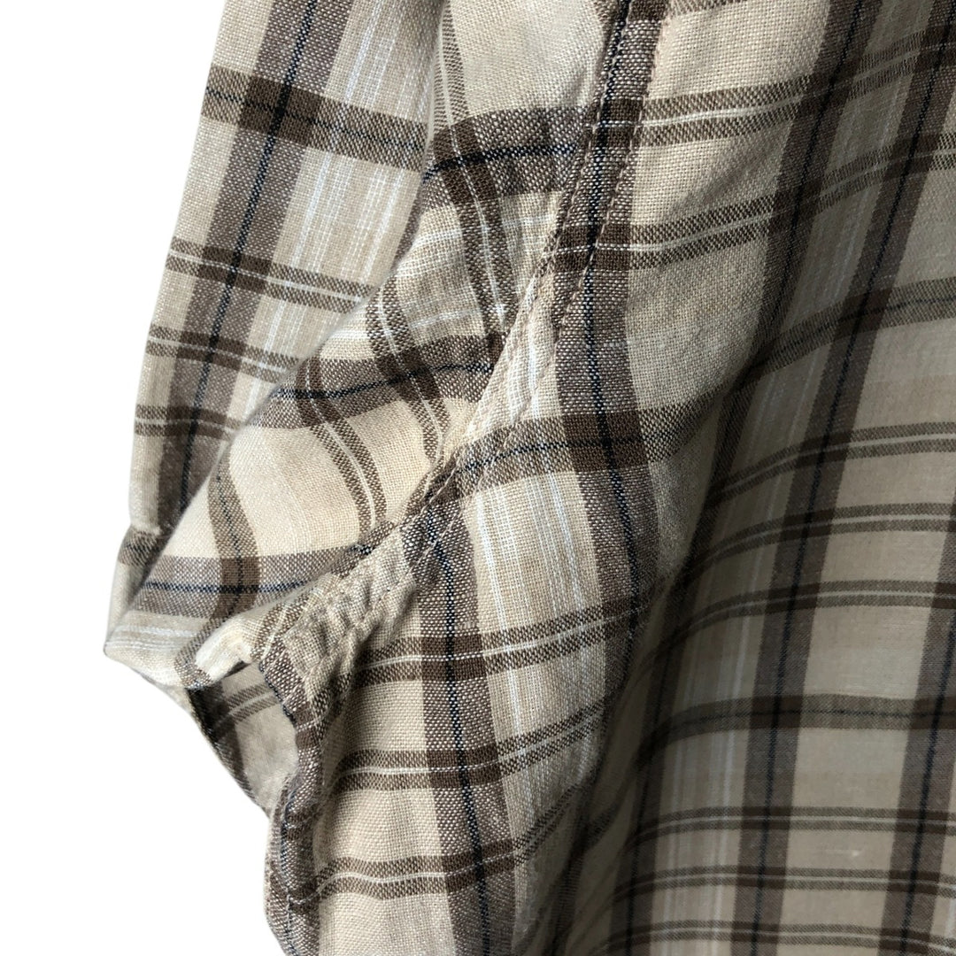 Dockers Check Pattern Short Sleeve Linen Shirt Men's XL linen Beige type Vintage Second Hand