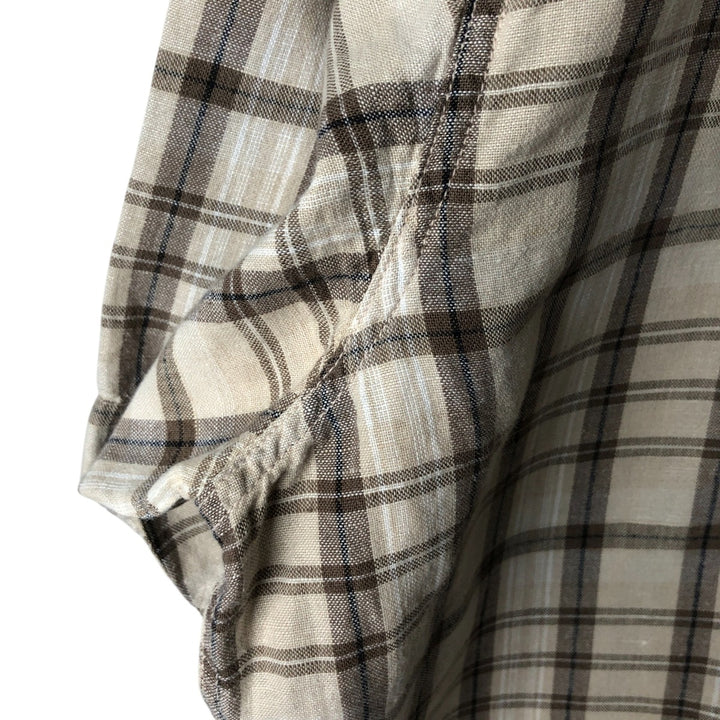 Dockers Check Pattern Short Sleeve Linen Shirt Men's XL linen Beige type Vintage Second Hand