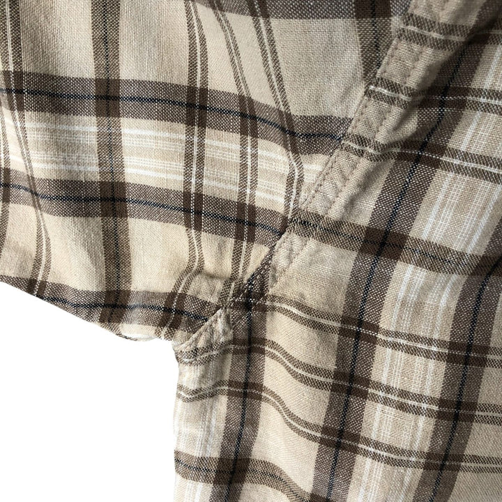 Dockers Check Pattern Short Sleeve Linen Shirt Men's XL linen Beige type Vintage Second Hand