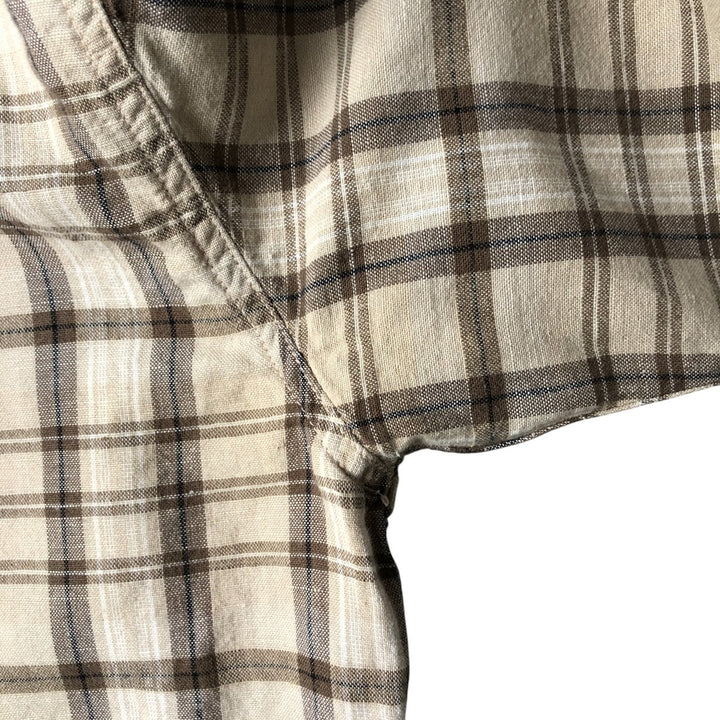 Dockers Check Pattern Short Sleeve Linen Shirt Men's XL linen Beige type Vintage Second Hand