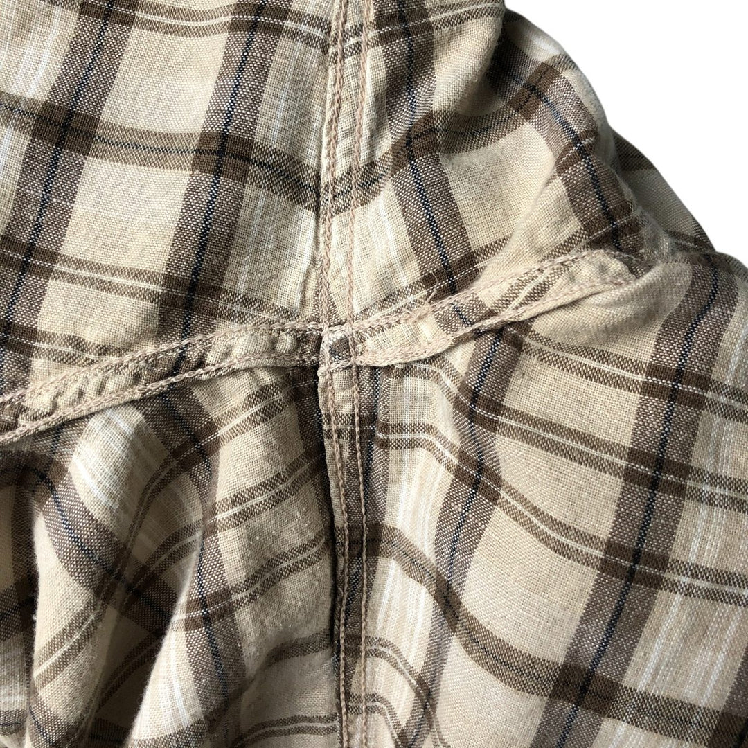 Dockers Check Pattern Short Sleeve Linen Shirt Men's XL linen Beige type Vintage Second Hand