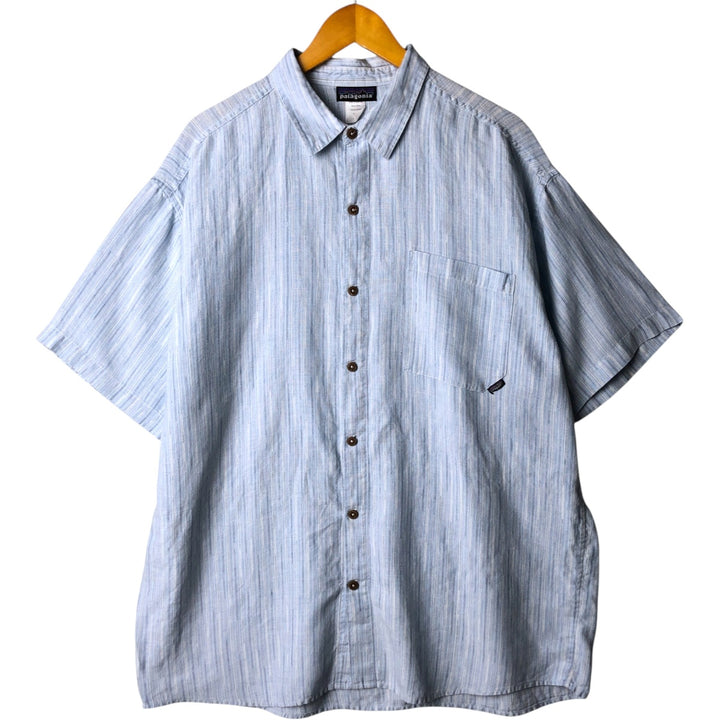 00'S Patagonia 53140S5 Multi-stripe short sleeve hemp shirt, men's XL size Hemp Blue type light blue Vintage Second Hand