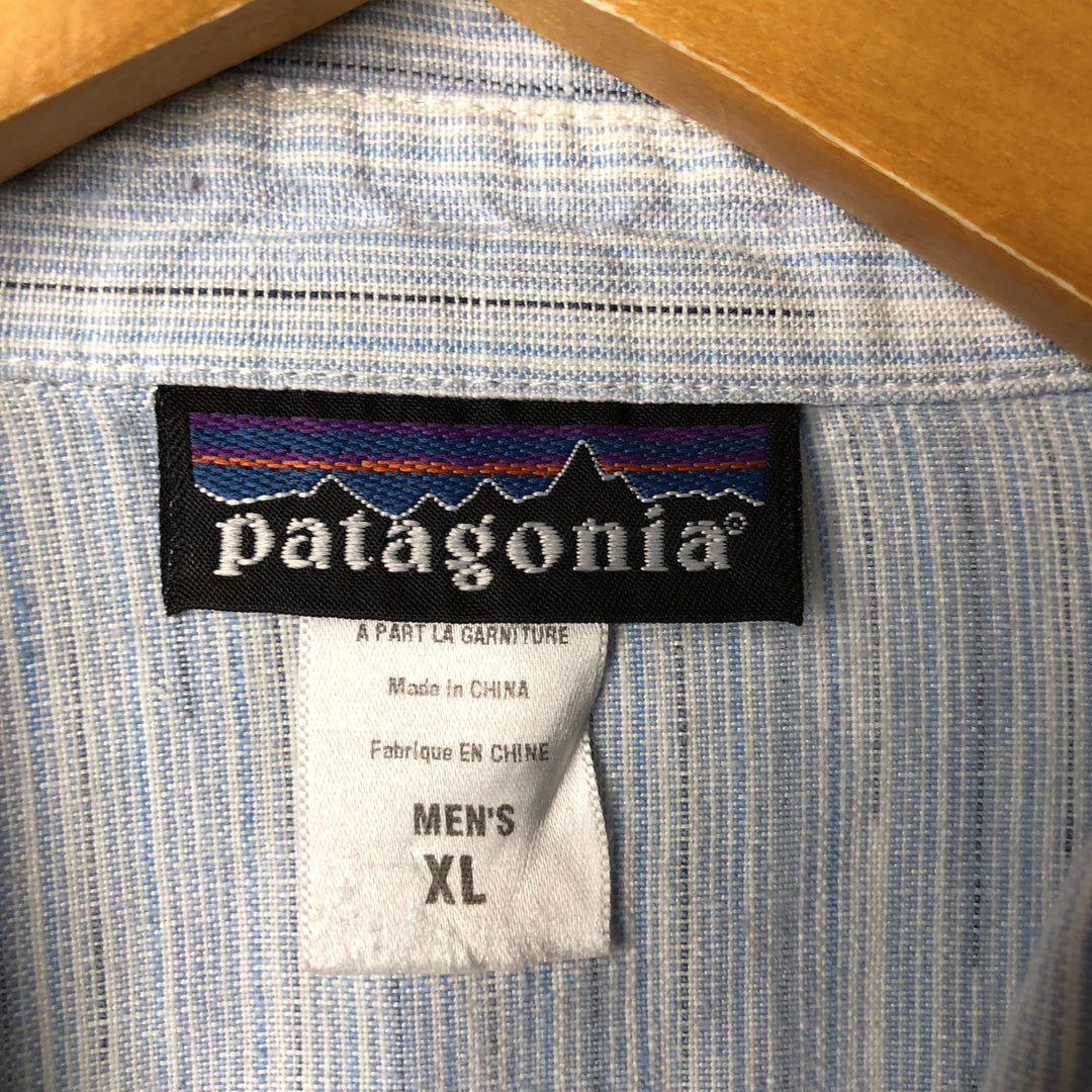 00'S Patagonia 53140S5 Multi-stripe short sleeve hemp shirt, men's XL size Hemp Blue type light blue Vintage Second Hand