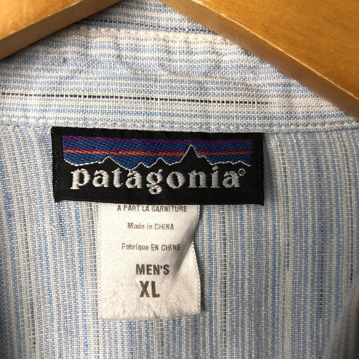 00'S Patagonia 53140S5 Multi-stripe short sleeve hemp shirt, men's XL size Hemp Blue type light blue Vintage Second Hand