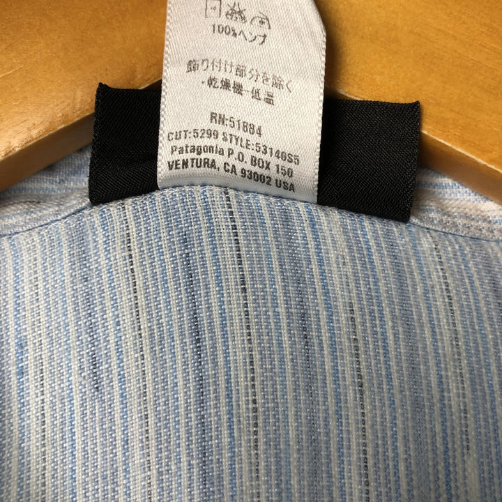 00'S Patagonia 53140S5 Multi-stripe short sleeve hemp shirt, men's XL size Hemp Blue type light blue Vintage Second Hand