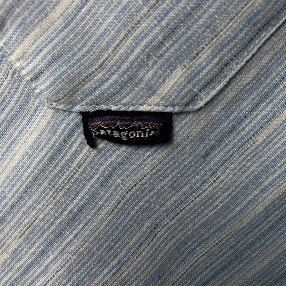 00'S Patagonia 53140S5 Multi-stripe short sleeve hemp shirt, men's XL size Hemp Blue type light blue Vintage Second Hand