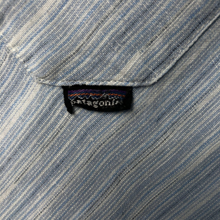 00'S Patagonia 53140S5 Multi-stripe short sleeve hemp shirt, men's XL size Hemp Blue type light blue Vintage Second Hand