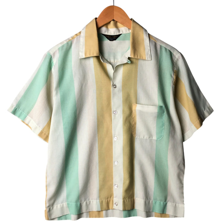 70'S Sears Stripe Pattern Short Sleeve Open Collar Shirt Box Shirt Men's Medium Size Vintage unclear yellow type Vintage Second Hand