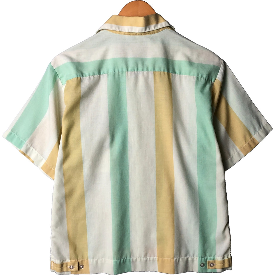 70'S Sears Stripe Pattern Short Sleeve Open Collar Shirt Box Shirt Men's Medium Size Vintage unclear yellow type Vintage Second Hand