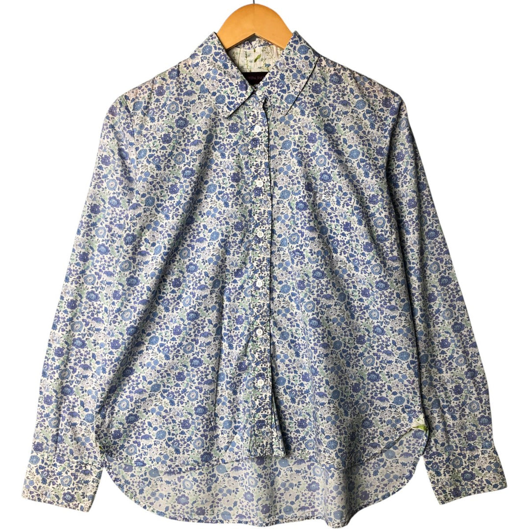 LORD and TAYLOR LIBERTY ART FABRICS All-Over Botanical Pattern Long Sleeve Cotton Shirt, Women's Size L cotton white type Vintage Second Hand