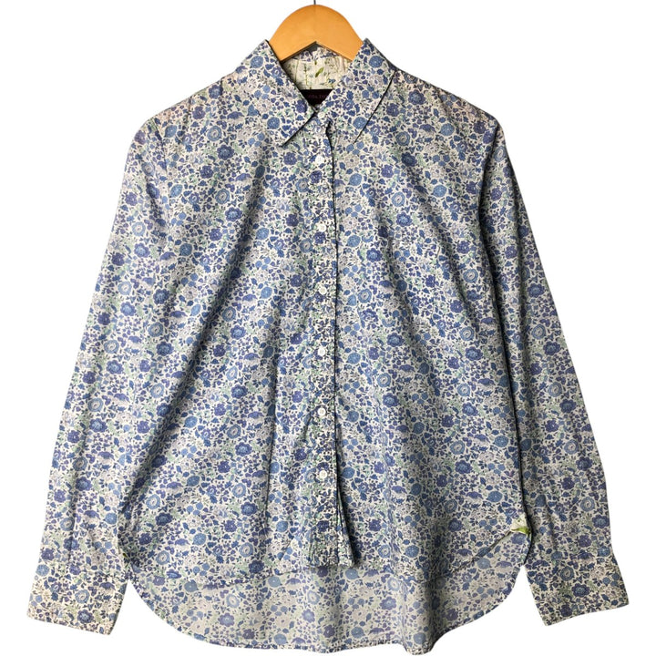 LORD and TAYLOR LIBERTY ART FABRICS All-Over Botanical Pattern Long Sleeve Cotton Shirt, Women's Size L cotton white type Vintage Second Hand