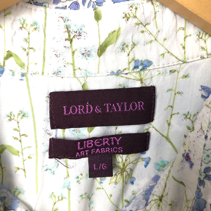 LORD and TAYLOR LIBERTY ART FABRICS All-Over Botanical Pattern Long Sleeve Cotton Shirt, Women's Size L cotton white type Vintage Second Hand