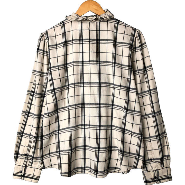 Ralph Lauren Lauren Lauren Check Pattern Ruffle Collar Long Sleeve Ruffle Blouse Women's XL cotton ivory Vintage Second Hand
