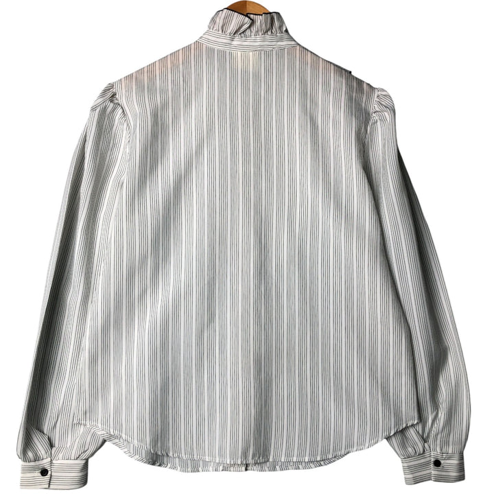CALIFORNIA Stripe Pattern Stand Collar Yoke Long Sleeve Ruffle Blouse Women's Size Medium unclear gray type Vintage Second Hand