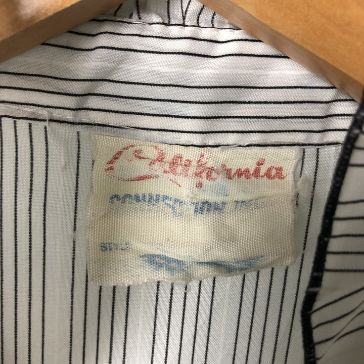 CALIFORNIA Stripe Pattern Stand Collar Yoke Long Sleeve Ruffle Blouse Women's Size Medium unclear gray type Vintage Second Hand