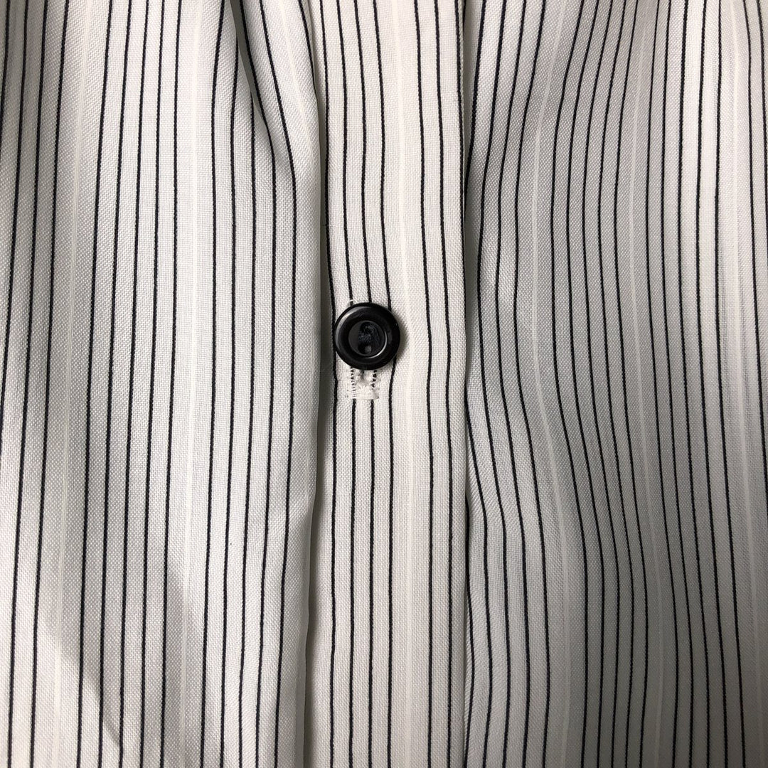 CALIFORNIA Stripe Pattern Stand Collar Yoke Long Sleeve Ruffle Blouse Women's Size Medium unclear gray type Vintage Second Hand