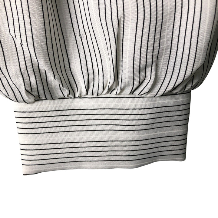 CALIFORNIA Stripe Pattern Stand Collar Yoke Long Sleeve Ruffle Blouse Women's Size Medium unclear gray type Vintage Second Hand