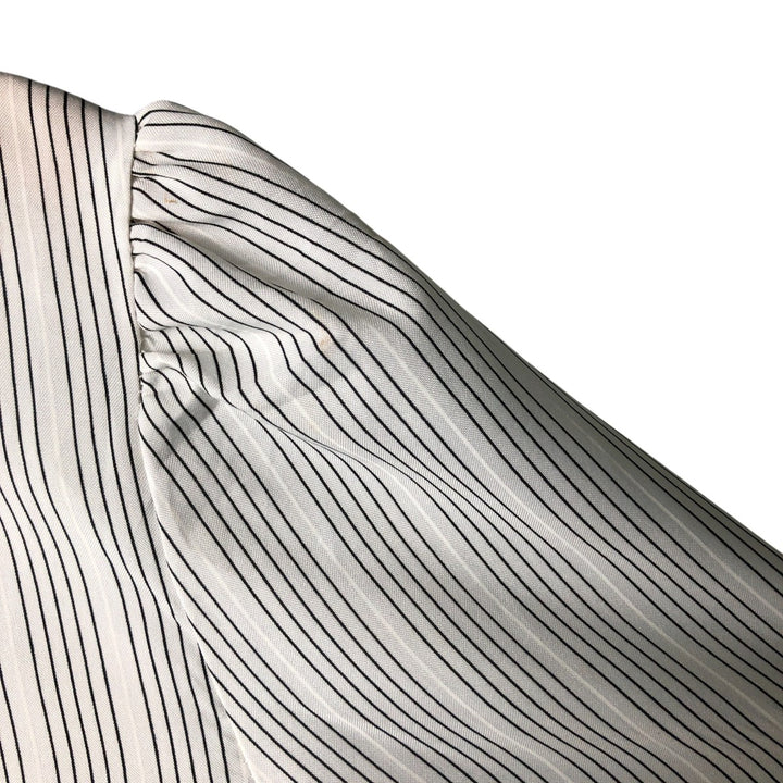 CALIFORNIA Stripe Pattern Stand Collar Yoke Long Sleeve Ruffle Blouse Women's Size Medium unclear gray type Vintage Second Hand