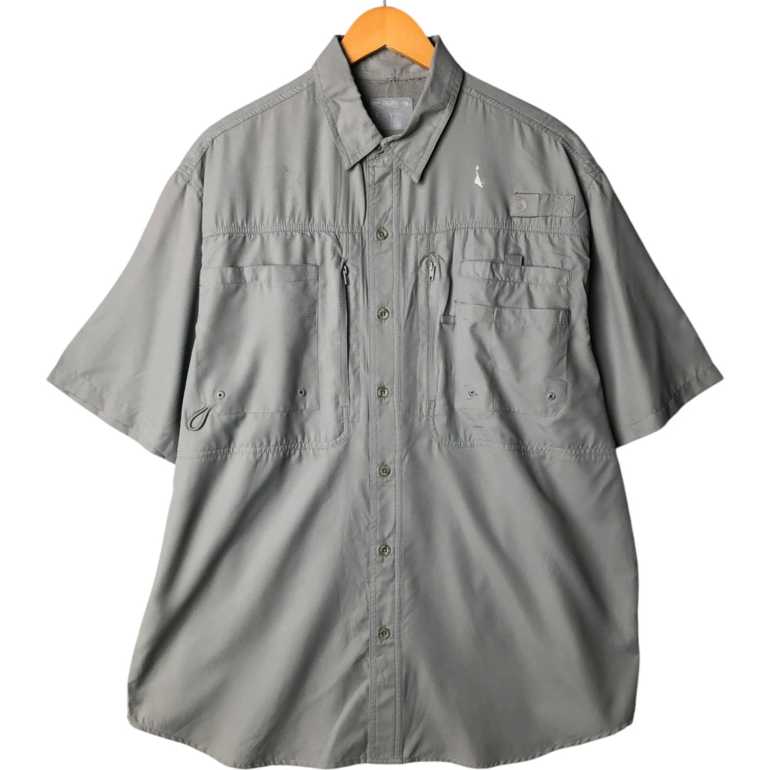 REEL LEGENDS SALTWATER Hidden Button Down Short Sleeve Fishing Shirt Men's L Size polyester gray type Vintage Second Hand