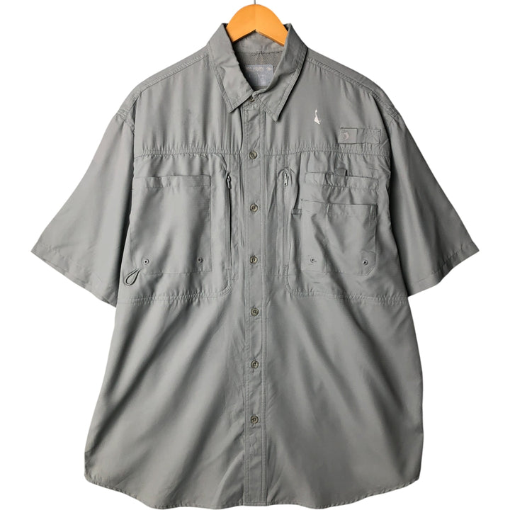REEL LEGENDS SALTWATER Hidden Button Down Short Sleeve Fishing Shirt Men's L Size polyester gray type Vintage Second Hand