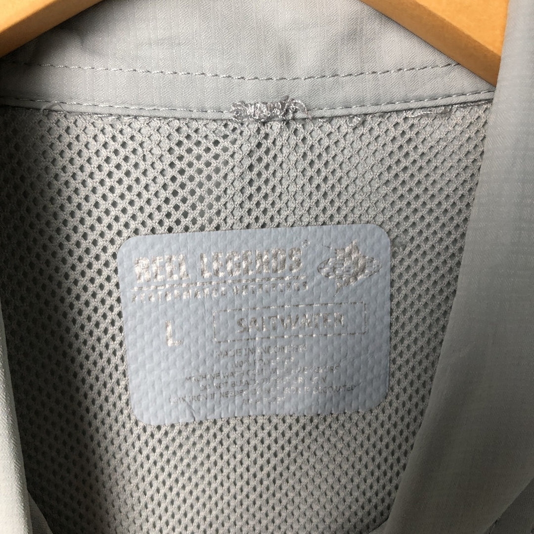 REEL LEGENDS SALTWATER Hidden Button Down Short Sleeve Fishing Shirt Men's L Size polyester gray type Vintage Second Hand